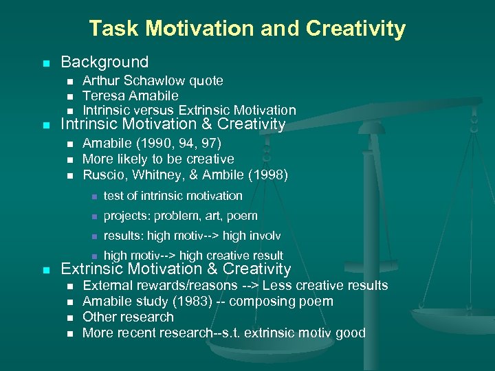 Task Motivation and Creativity n Background n n Arthur Schawlow quote Teresa Amabile Intrinsic