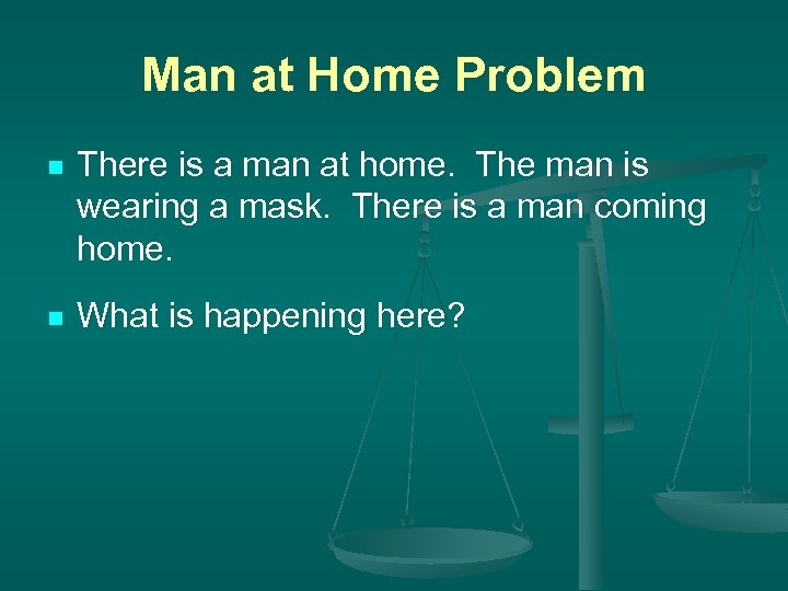 Man at Home Problem n There is a man at home. The man is