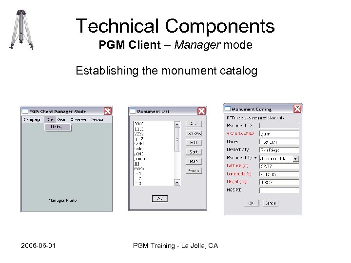 Technical Components PGM Client – Manager mode Establishing the monument catalog 2006 -06 -01
