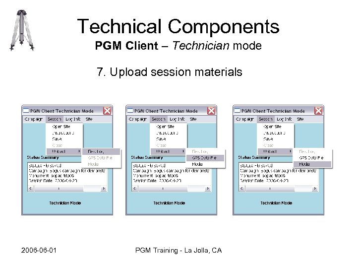 Technical Components PGM Client – Technician mode 7. Upload session materials 2006 -06 -01