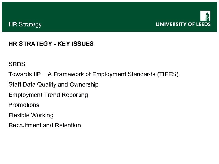 HR Strategy HR STRATEGY - KEY ISSUES SRDS Towards IIP – A Framework of