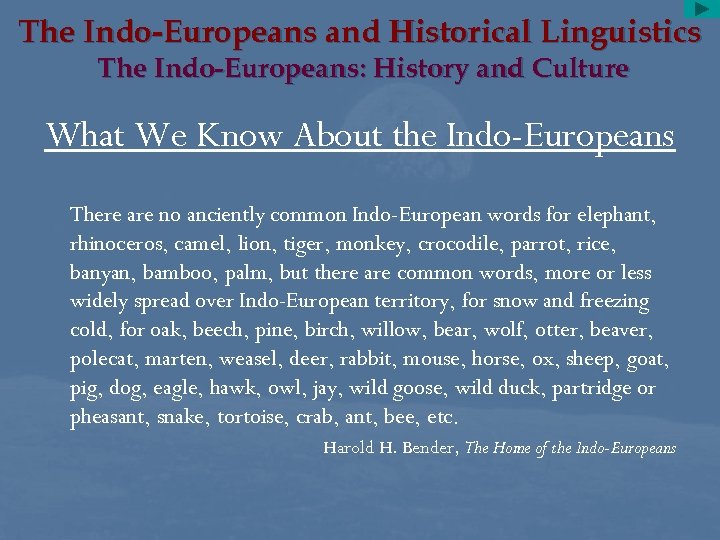The Indo-Europeans and Historical Linguistics The Indo-Europeans: History and Culture What We Know About