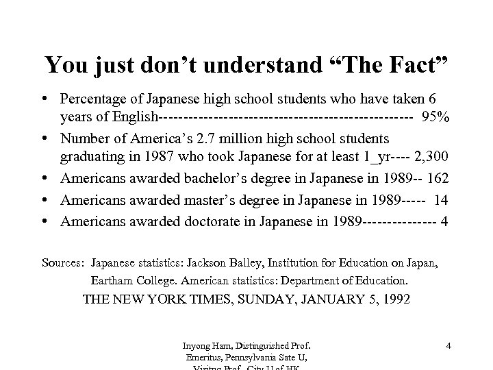 You just don’t understand “The Fact” • Percentage of Japanese high school students who