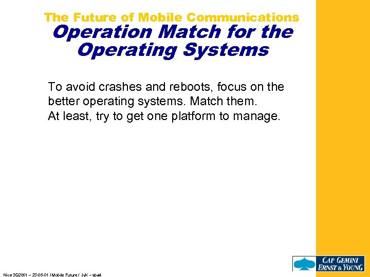 The Future of Mobile Communications Operation Match for the Operating Systems To avoid crashes
