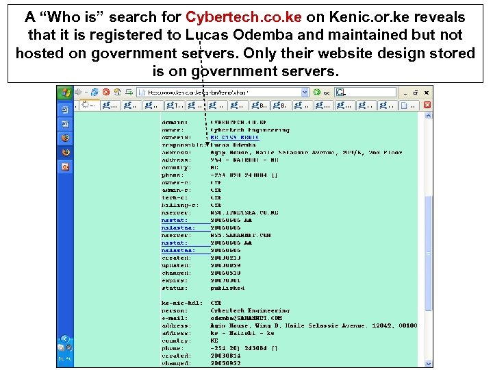 A “Who is” search for Cybertech. co. ke on Kenic. or. ke reveals that