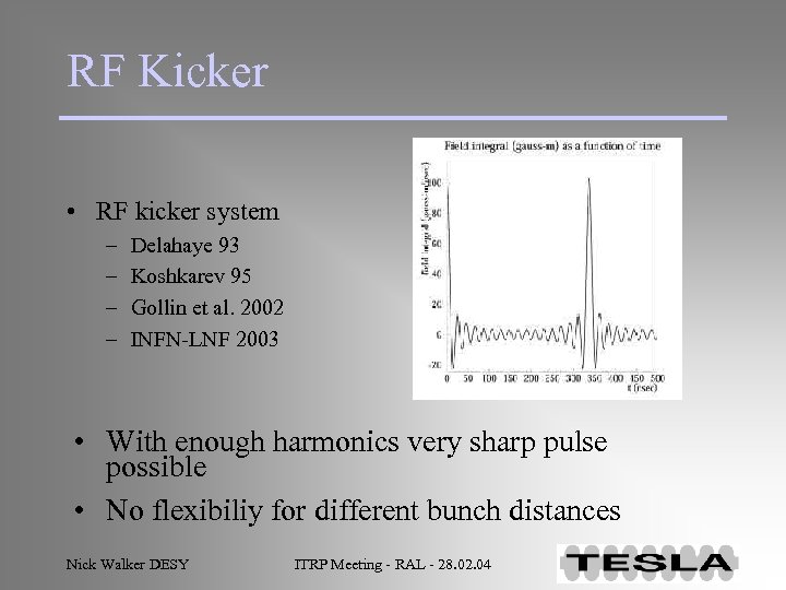 RF Kicker • RF kicker system – – Delahaye 93 Koshkarev 95 Gollin et