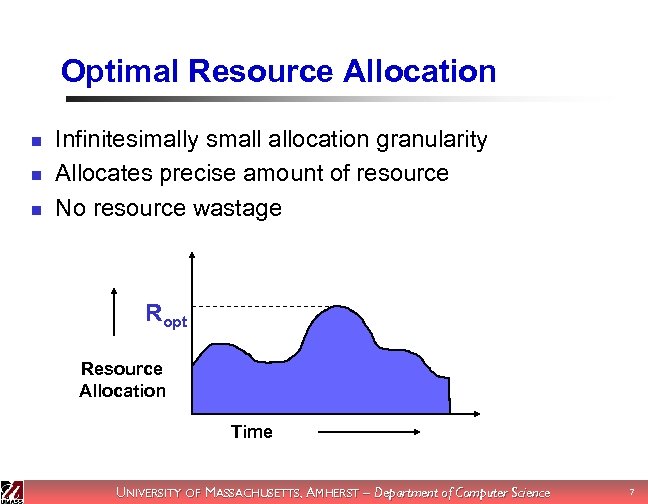 Optimal Resource Allocation n Infinitesimally small allocation granularity Allocates precise amount of resource No