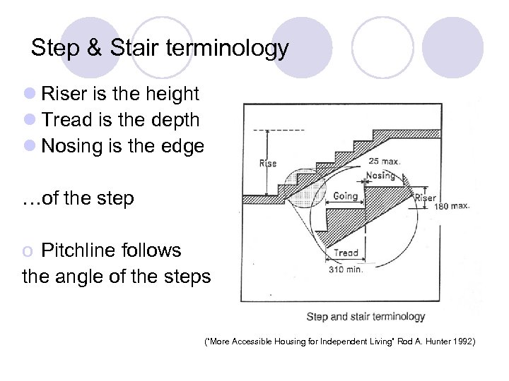 Step & Stair terminology l Riser is the height l Tread is the depth