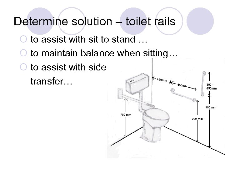 Determine solution – toilet rails ¡ to assist with sit to stand … ¡