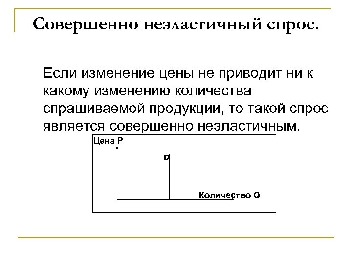 Совершенно неэластичный спрос. Если изменение цены не приводит ни к какому изменению количества спрашиваемой