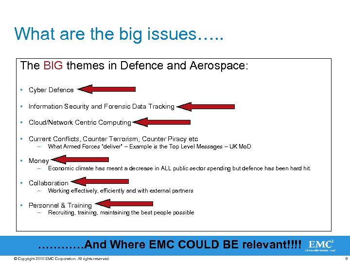 What are the big issues…. . The BIG themes in Defence and Aerospace: •