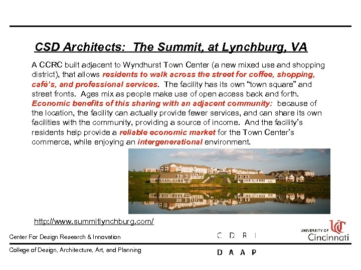 CSD Architects: The Summit, at Lynchburg, VA A CCRC built adjacent to Wyndhurst Town