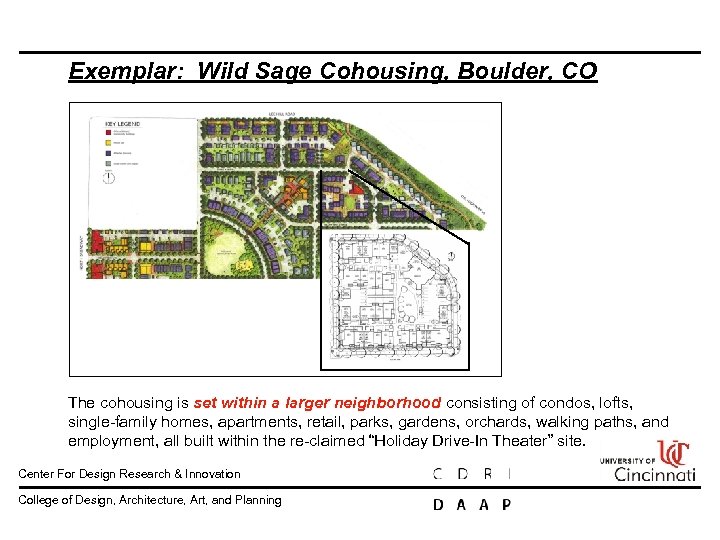 Exemplar: Wild Sage Cohousing, Boulder, CO The cohousing is set within a larger neighborhood