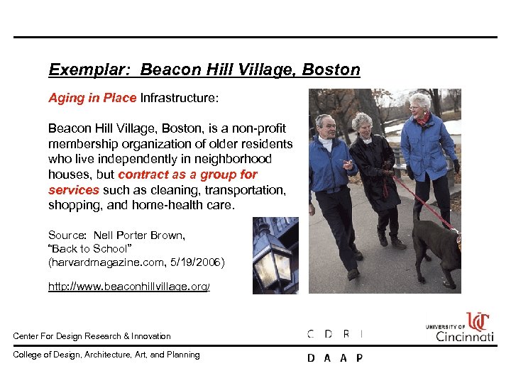 Exemplar: Beacon Hill Village, Boston Aging in Place Infrastructure: Beacon Hill Village, Boston, is