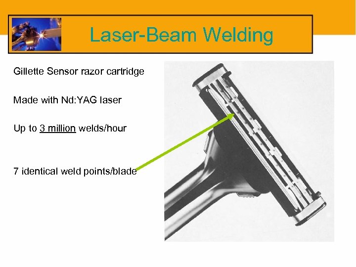 Laser-Beam Welding Gillette Sensor razor cartridge Made with Nd: YAG laser Up to 3