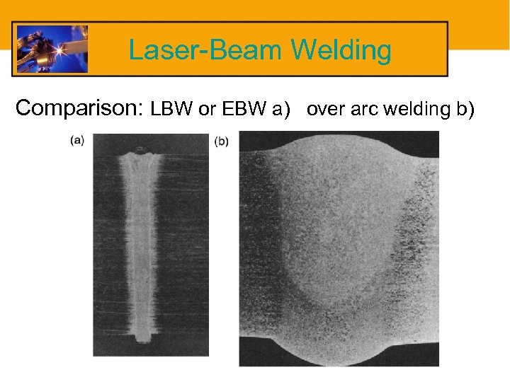 Laser-Beam Welding Comparison: LBW or EBW a) over arc welding b) 