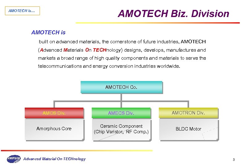 AMOTECH Biz. Division AMOTECH is… AMOTECH is built on advanced materials, the cornerstone of