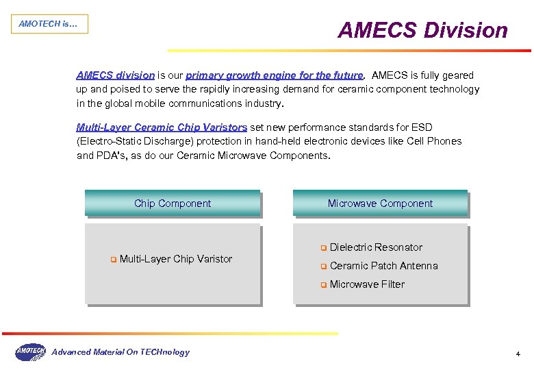 AMECS Division AMOTECH is… § AMECS division is our primary growth engine for the