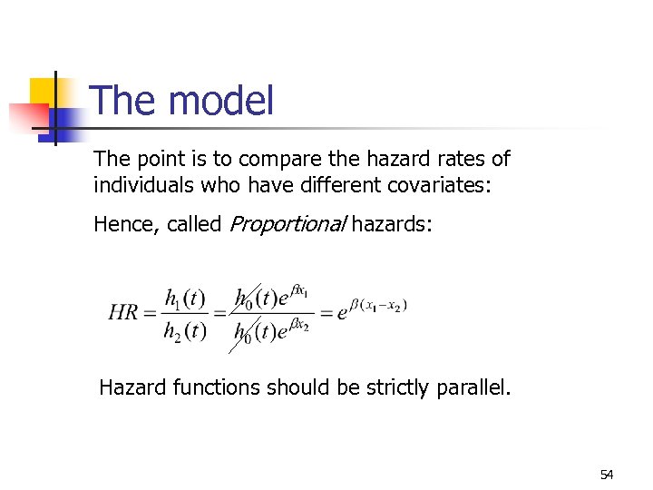 The model The point is to compare the hazard rates of individuals who have