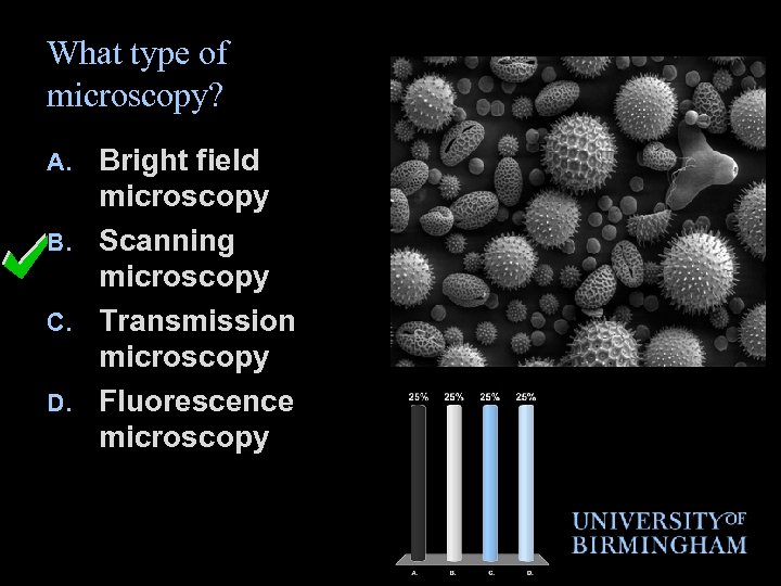 What type of microscopy? Bright field microscopy B. Scanning microscopy C. Transmission microscopy D.