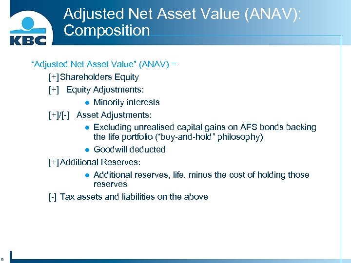 Adjusted Net Asset Value (ANAV): Composition “Adjusted Net Asset Value” (ANAV) = [+] Shareholders