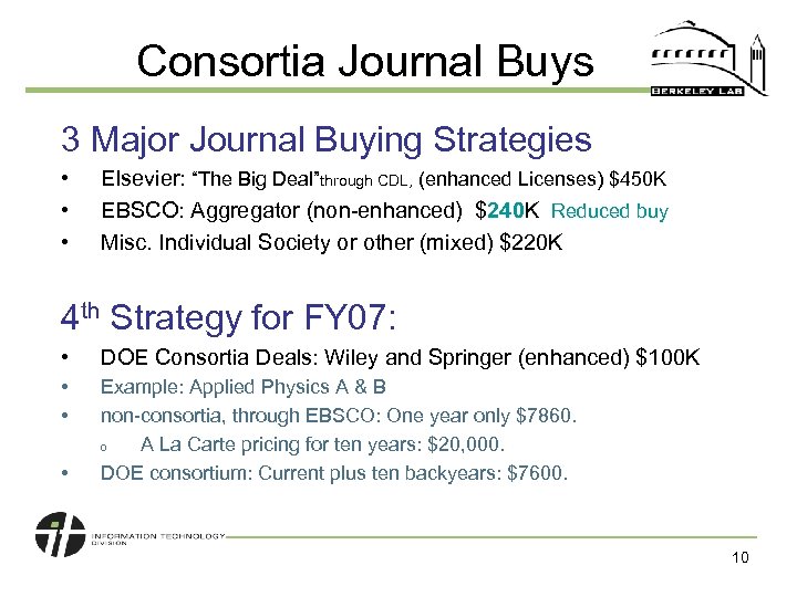 Consortia Journal Buys 3 Major Journal Buying Strategies • • • Elsevier: “The Big
