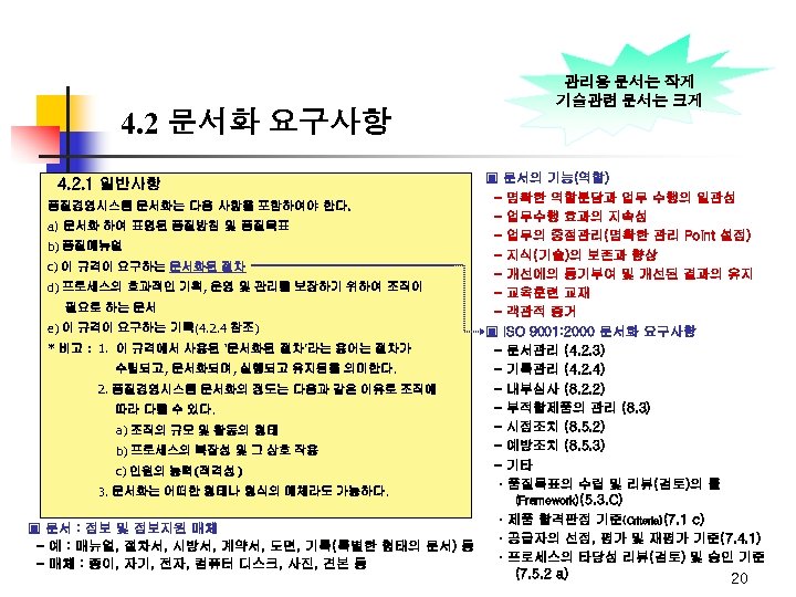 4. 2 문서화 요구사항 관리용 문서는 작게 기술관련 문서는 크게 ▣ 문서의 기능(역할) -