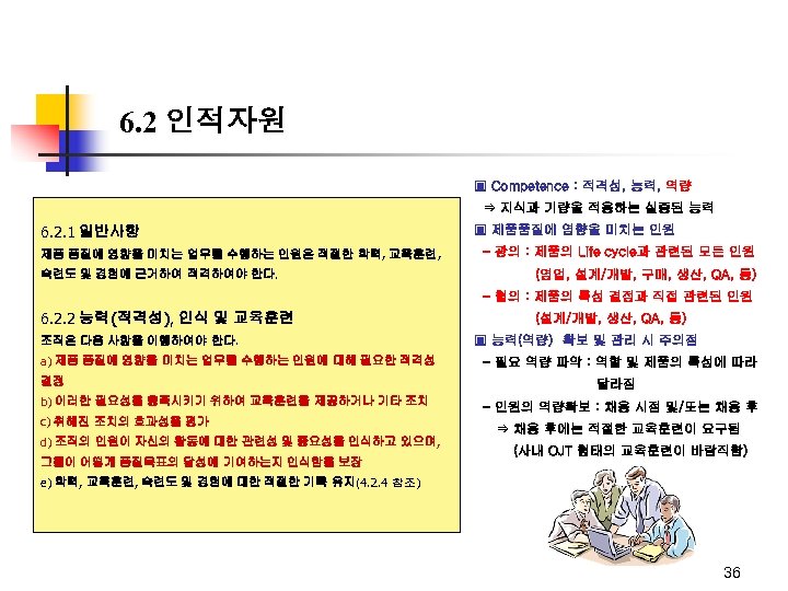 6. 2 인적자원 ▣ Competence : 적격성, 능력, 역량 ⇒ 지식과 기량을 적용하는 실증된