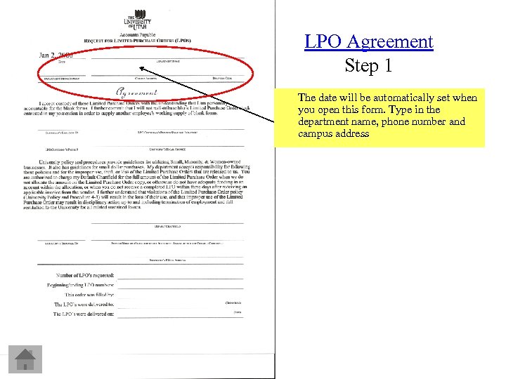 LPO Agreement Step 1 The date will be automatically set when you open this