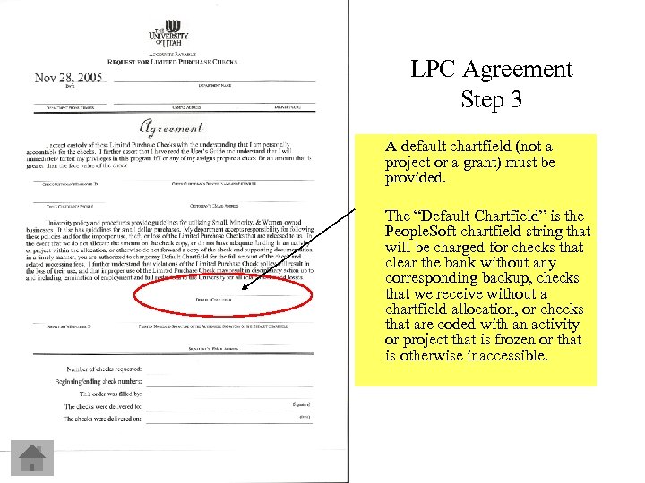 LPC Agreement Step 3 A default chartfield (not a project or a grant) must