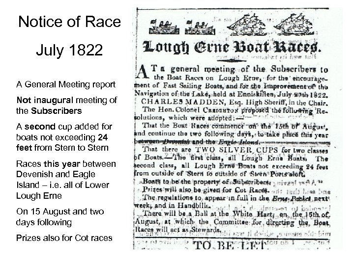 Notice of Race July 1822 A General Meeting report Not inaugural meeting of the