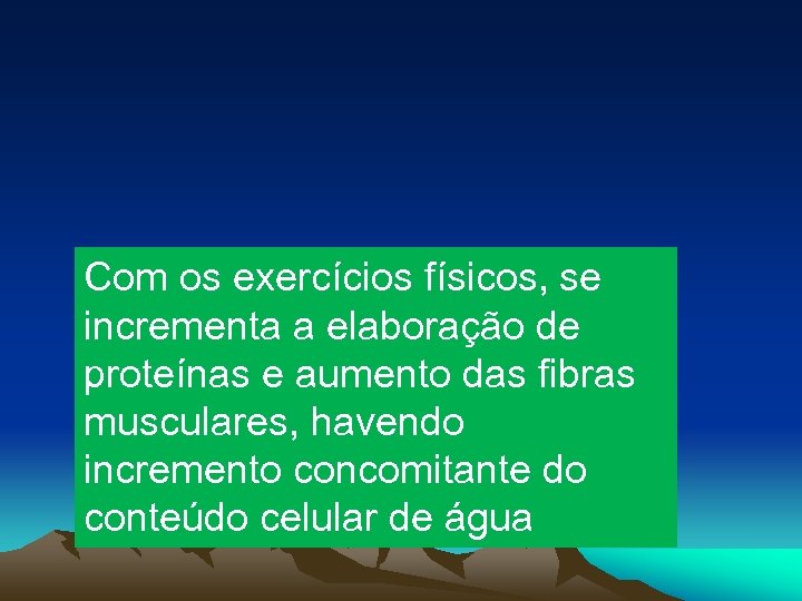 Com os exercícios físicos, se incrementa a elaboração de proteínas e aumento das fibras