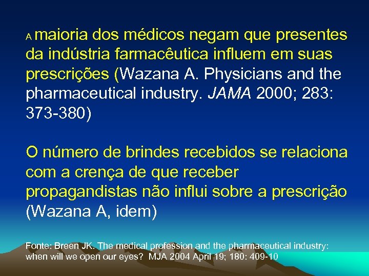 maioria dos médicos negam que presentes da indústria farmacêutica influem em suas prescrições (Wazana