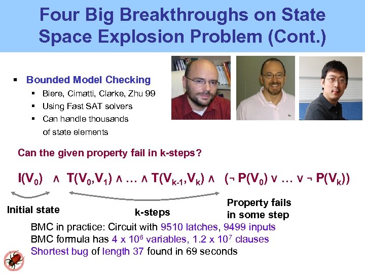 Four Big Breakthroughs on State Space Explosion Problem (Cont. ) Bounded Model Checking Biere,