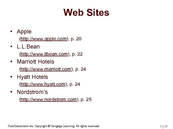 Web Sites • Apple (http: //www. apple. com), p. 20 • L. L. Bean