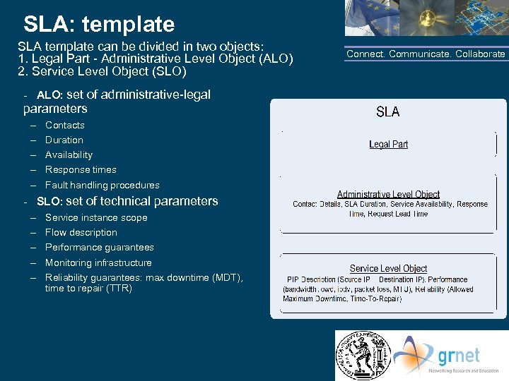 SLA: template SLA template can be divided in two objects: 1. Legal Part -