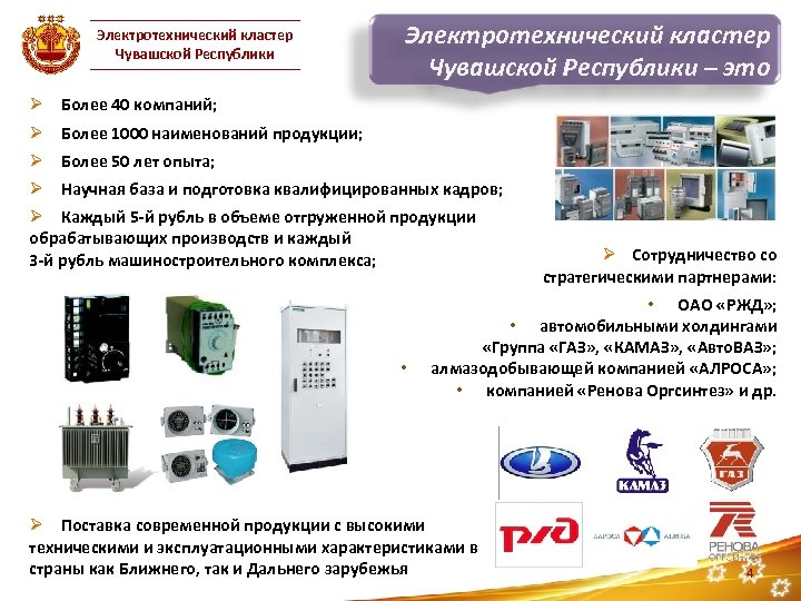 Электротехнический кластер Чувашской Республики – это Ø Более 40 компаний; Ø Более 1000 наименований
