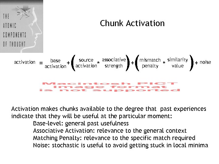 Chunk Activation activation ( base = activation+ )( associative source activation* strength + mismatch