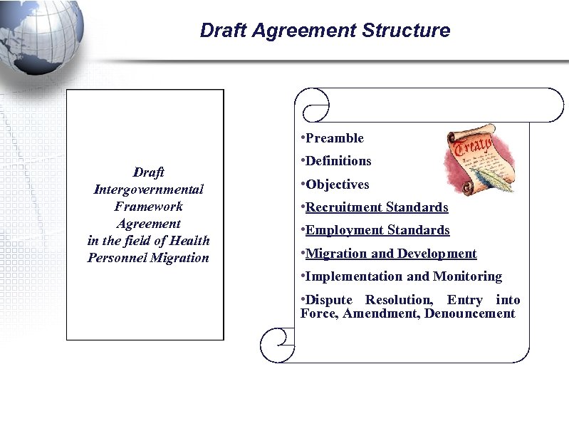 Draft Agreement Structure • Preamble Draft Intergovernmental Framework Agreement in the field of Health