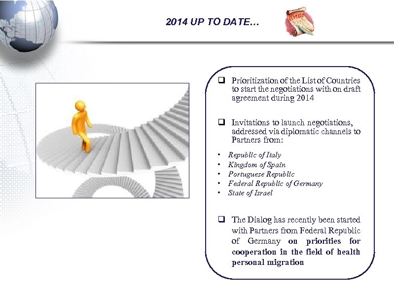 2014 UP TO DATE… q Prioritization of the List of Countries to start the