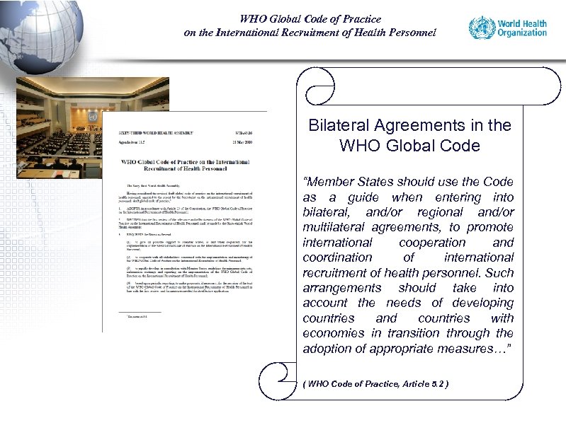 WHO Global Code of Practice on the International Recruitment of Health Personnel Bilateral Agreements