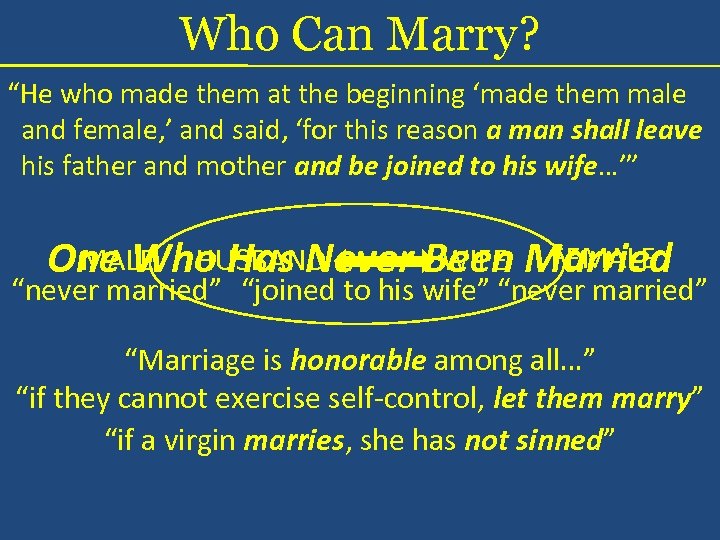 Who Can Marry? “He who made them at the beginning ‘made them male and