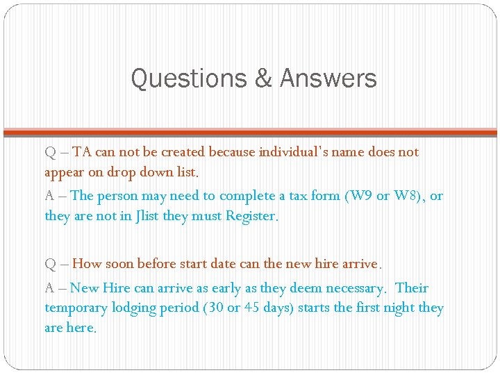 Questions & Answers Q – TA can not be created because individual’s name does