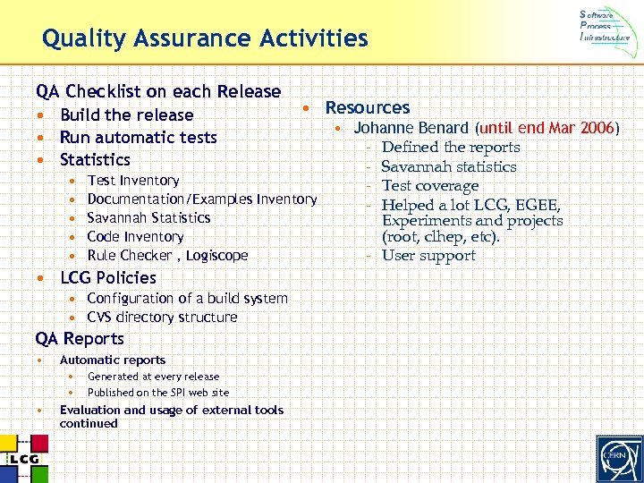 Quality Assurance Activities QA Checklist on each Release • Build the release • Run