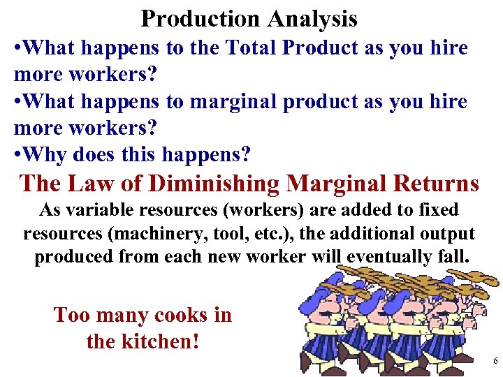 Production Analysis • What happens to the Total Product as you hire more workers?