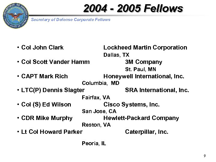 2004 - 2005 Fellows Secretary of Defense Corporate Fellows • Col John Clark Lockheed