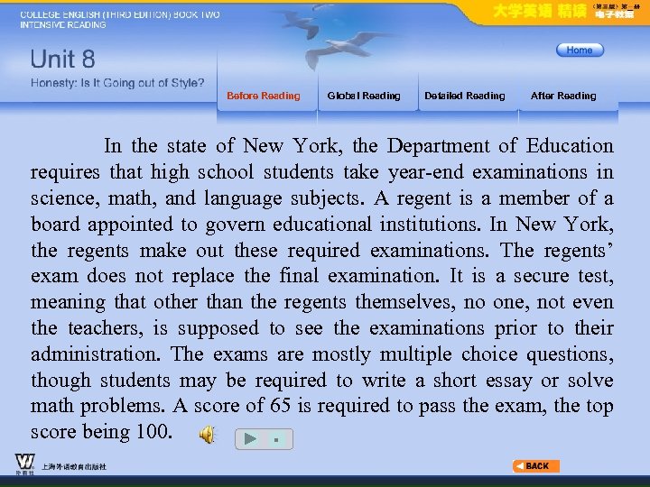 Before Reading Global Reading Detailed Reading After Reading In the state of New York,