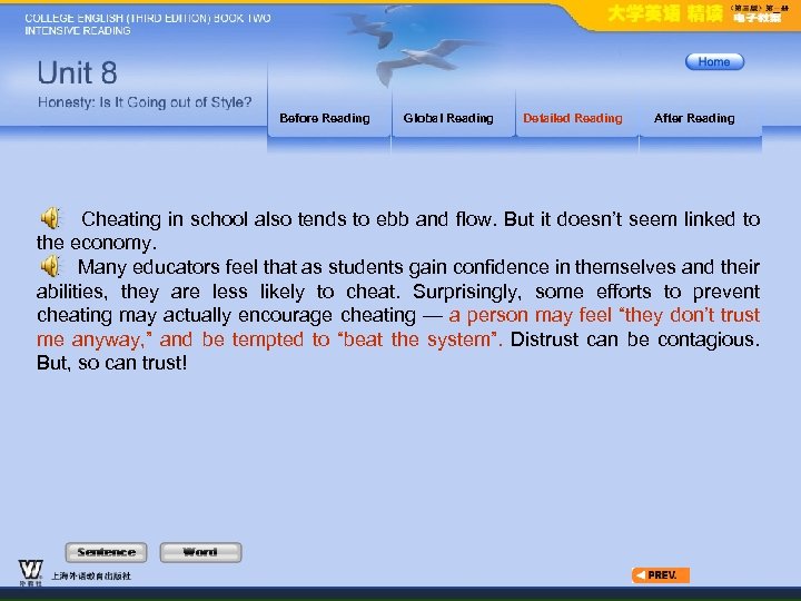 Before Reading Global Reading Detailed Reading After Reading Cheating in school also tends to