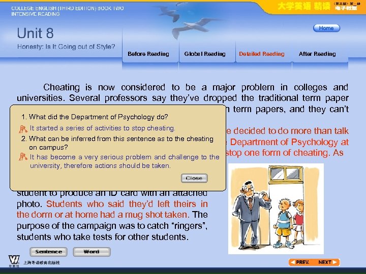 Before Reading Global Reading Detailed Reading After Reading Cheating is now considered to be