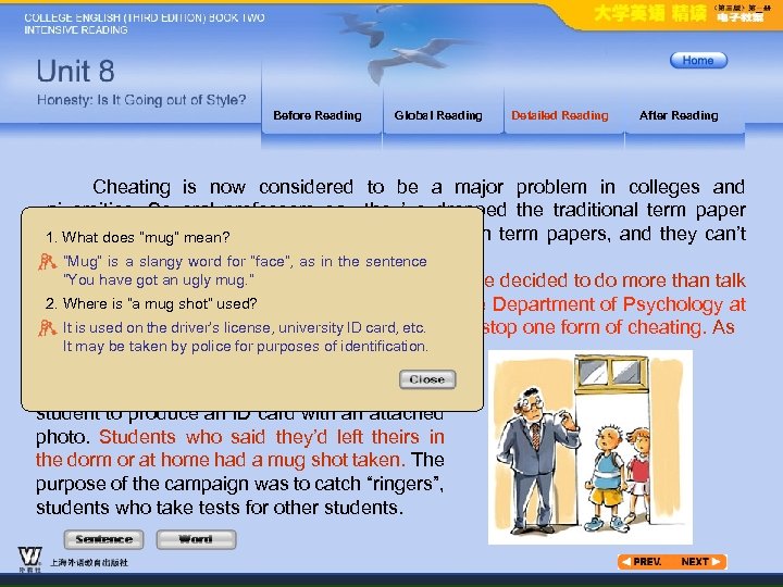 Before Reading Global Reading Detailed Reading After Reading Cheating is now considered to be